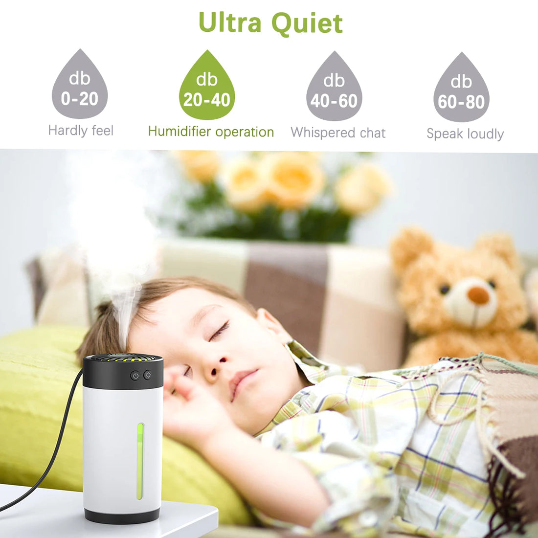 300ml Mini Ultrasonic USB Humidifier with 7 Colors LED Light Dual Mist Modes Whisper-Quiet Operation & Automatic Shut-Off