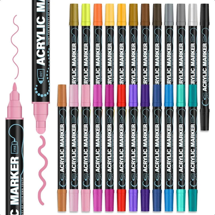 Acrylic Paint Markers 24 Colors Paint Pens Acrylic Markers for Rock Painting Wood Ceramic Glass DIY Crafts and Art Supplies.