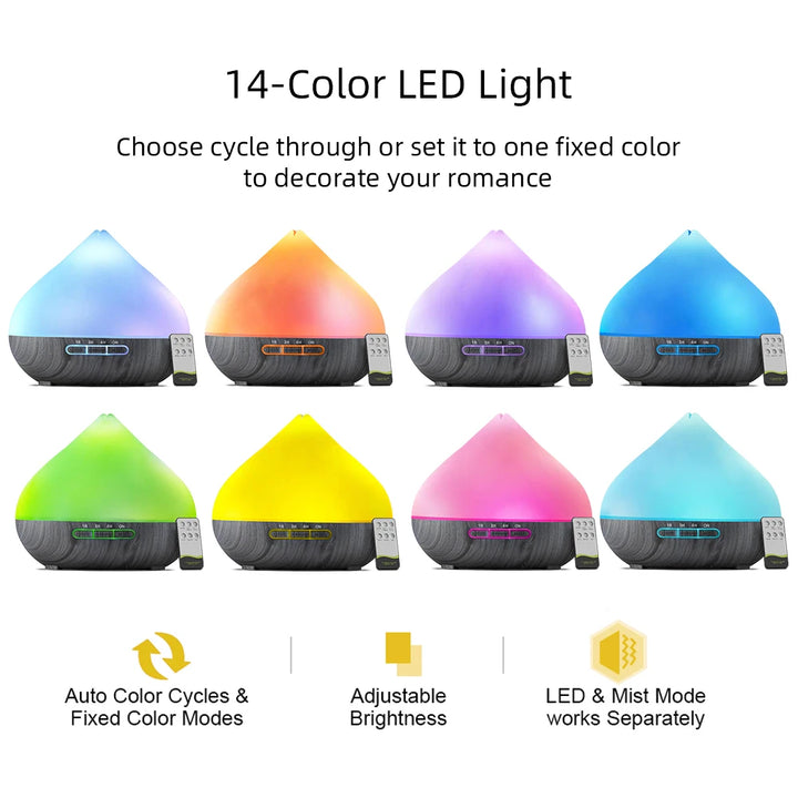 500ml Ultrasonic Air Humidifier Aromatherapy mist Essential Oil Diffusers 14 multicolor LED night lights with 6 oils for home