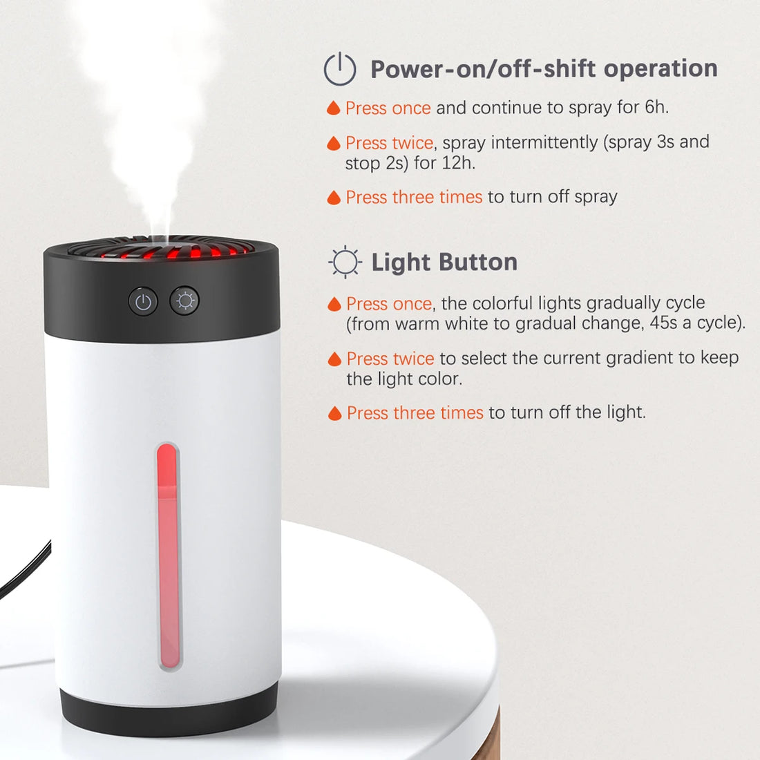 300ml Mini Ultrasonic USB Humidifier with 7 Colors LED Light Dual Mist Modes Whisper-Quiet Operation & Automatic Shut-Off