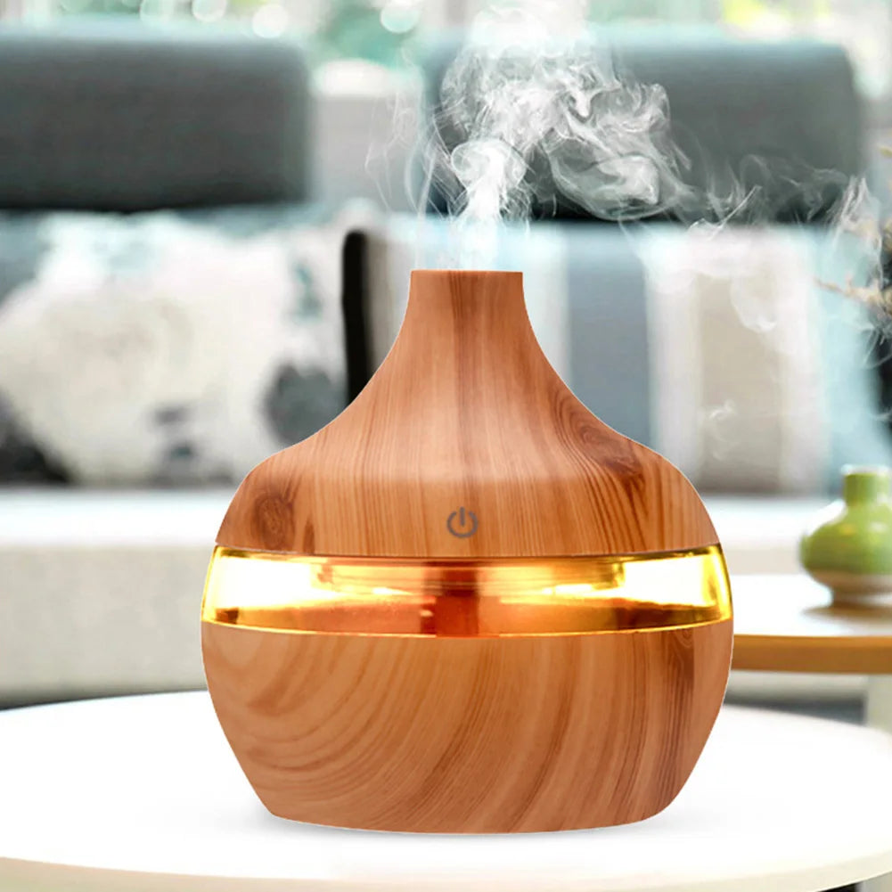 300ml Wood Grain Humidifier 7 Colors Aroma Diffuser Atomizer USB Household Humidifier Hydrating Instrument Desktop Humidifier