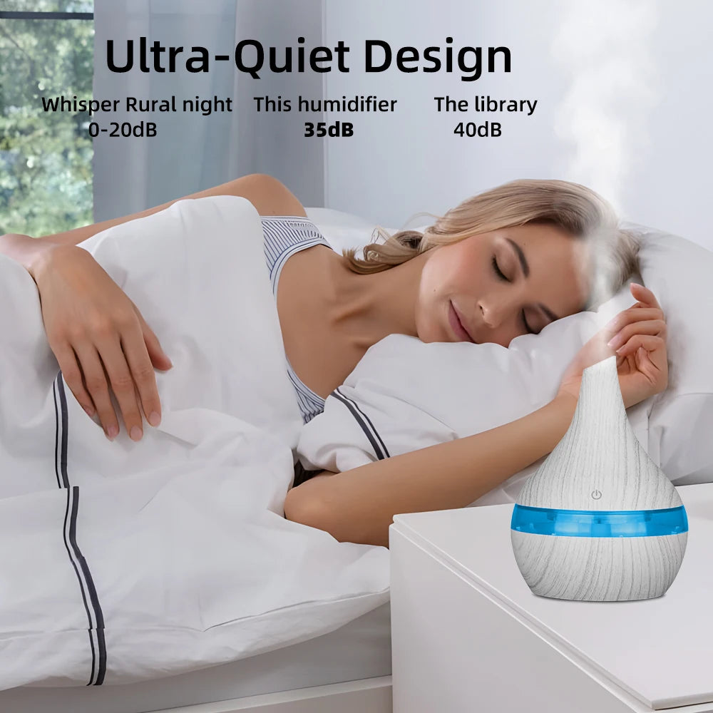 300ml USB Essential Oil Diffusers Ultrasonic Air Humidifier with 7-Color LED lights Cool Mist Maker for home bedroom
