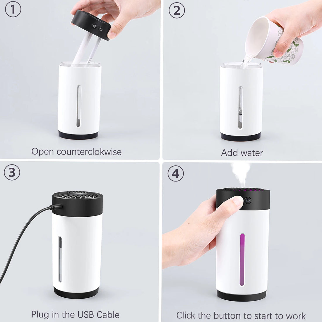 300ml Mini Ultrasonic USB Humidifier with 7 Colors LED Light Dual Mist Modes Whisper-Quiet Operation & Automatic Shut-Off