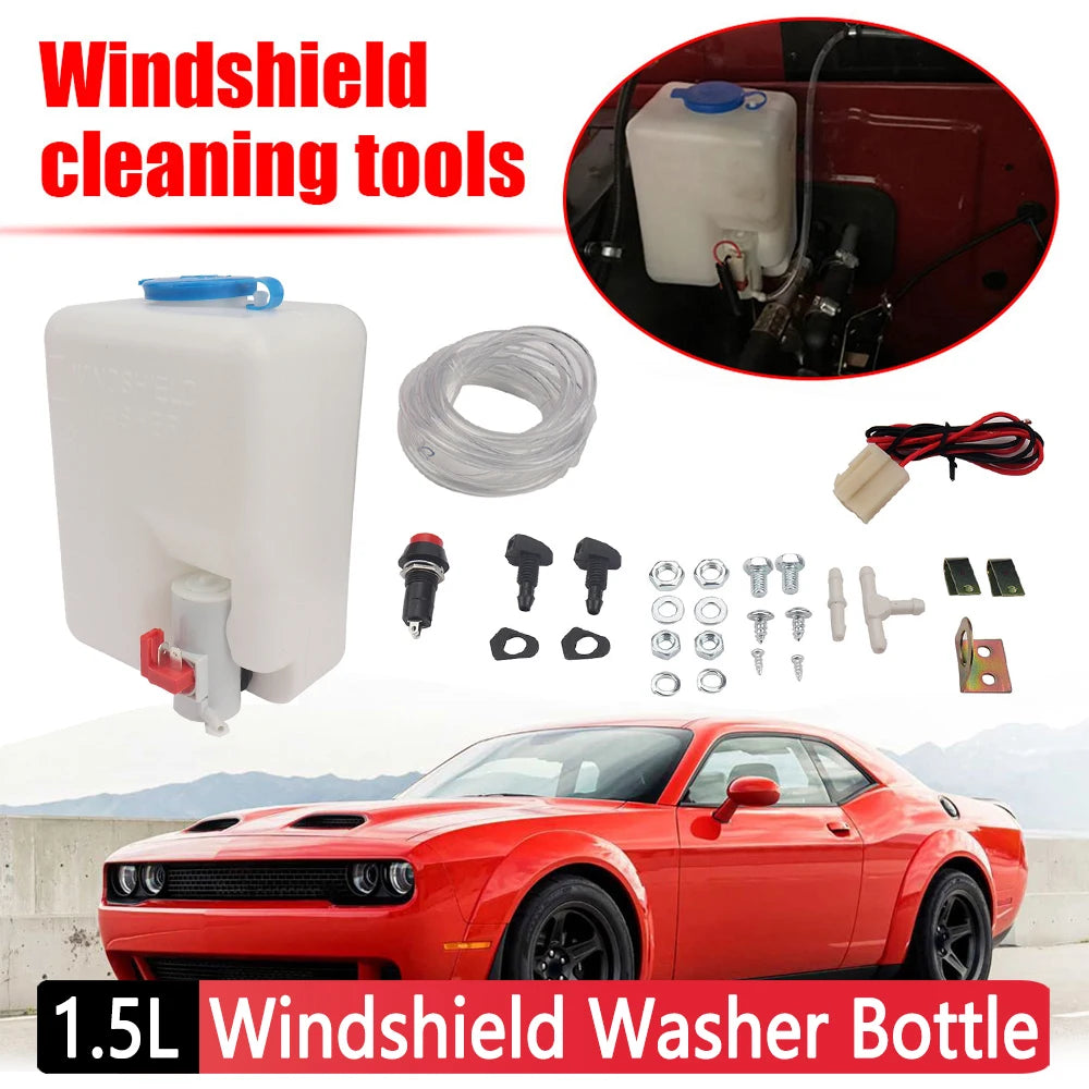 Universal Car Windshield Washer Bottle 12V 1.5L Wiper Systems Reservoir Windscreen Washer Pump Fluid Tank Car Cleaning Tools