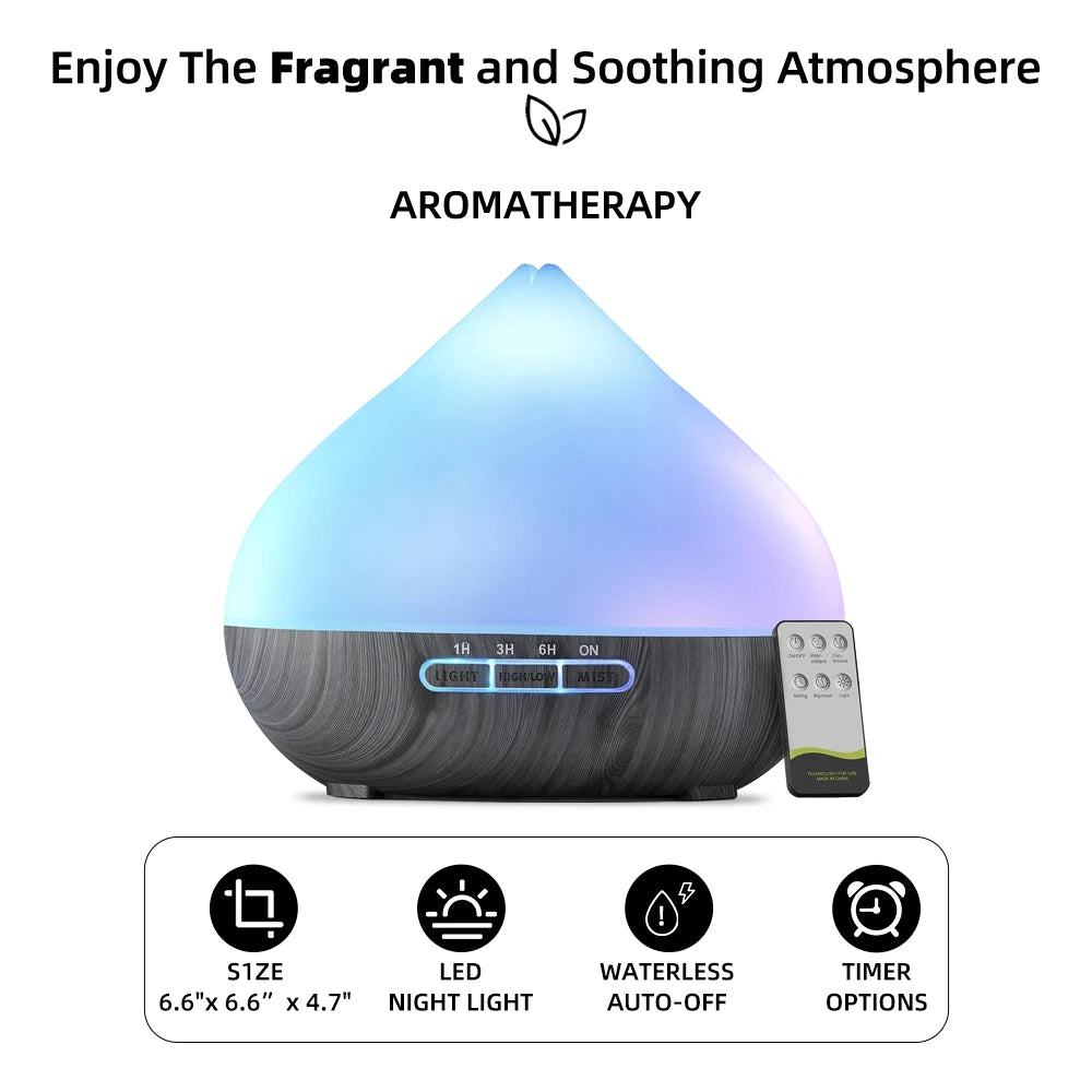 500ml Ultrasonic Air Humidifier Aromatherapy mist Essential Oil Diffusers 14 multicolor LED night lights with 6 oils for home