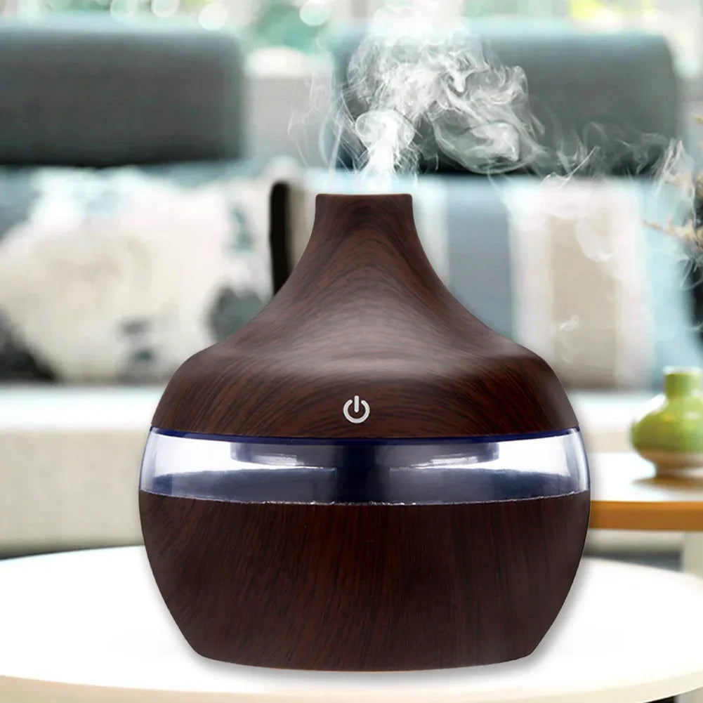 300ml Wood Grain Humidifier 7 Colors Aroma Diffuser Atomizer USB Household Humidifier Hydrating Instrument Desktop Humidifier