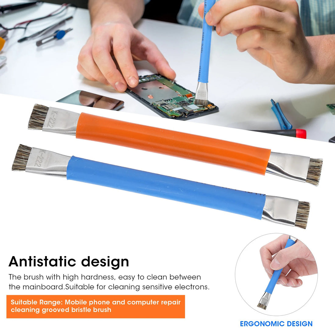 2Pcs ESD Safe Double Head Anti-Static Brush Safe Hard Cleaning Tools for Phone Motherboard PCB Cleaning Brush